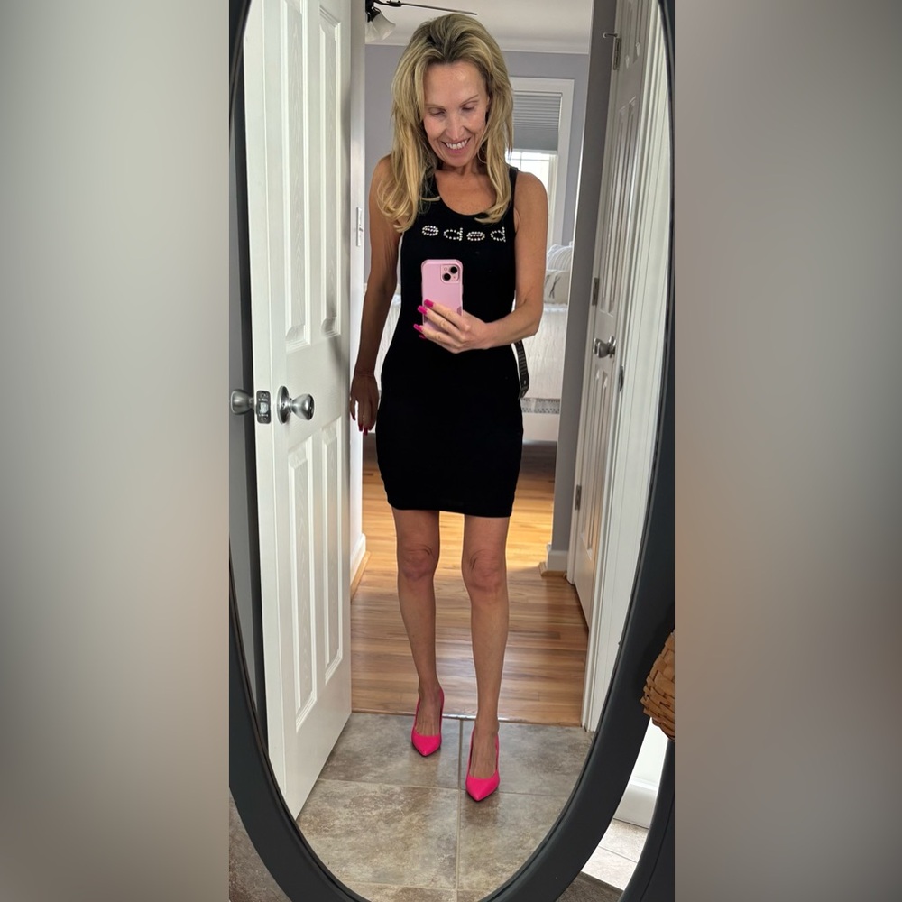 bebe Black Mini Tank Dress with Logo
